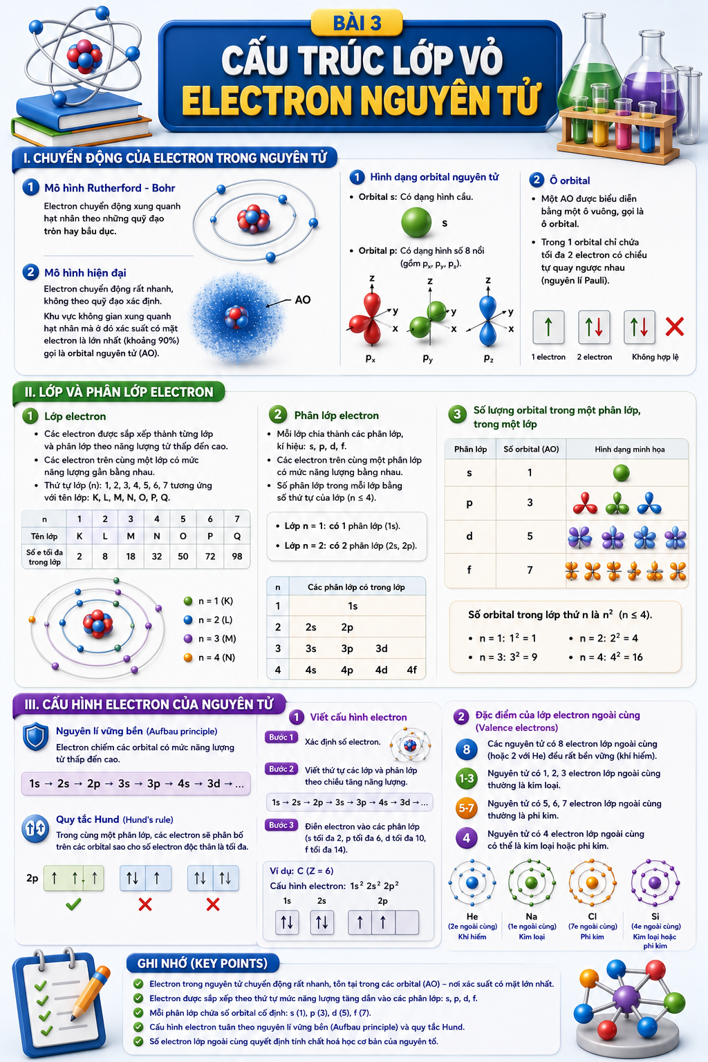 Infographic Cấu trúc lớp vỏ electron nguyên tử